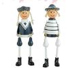 2pcs Wooden Long Leg Dolls Nautical Theme Doll Figurine Desktop Wooden Craft Ornament for Home Office Decor