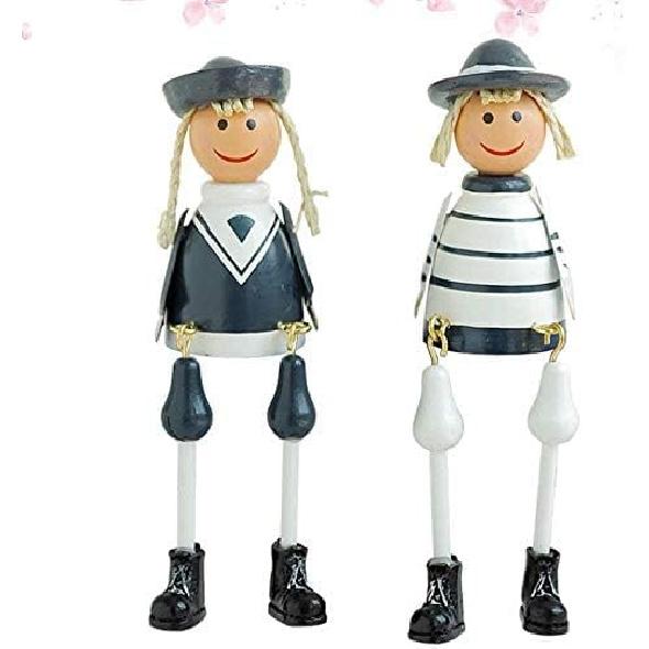 2pcs Wooden Long Leg Dolls Nautical Theme Doll Figurine Desktop Wooden Craft Ornament for Home Office Decor