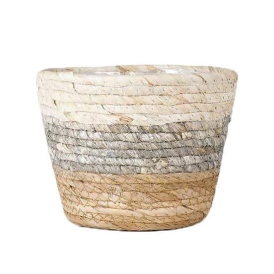 Solid Construction Large Capacity Straw Planter DIY Handmade Woven Flower Pot Storage Basket Gardening Supplies