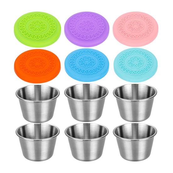 

Набор из 6 стаканчиков для соуса, герметичные контейнеры из нержавеющей стали с силиконовыми крышками, многоразовые стаканчики для приправ 70ml 6pcs