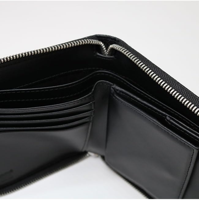 Diesel X09666 P5588 T8013 Round Zip Wallet COIN ZIP M BLACK Bifold Logo Leather Gift Present BI-FOLD Men's [Item]