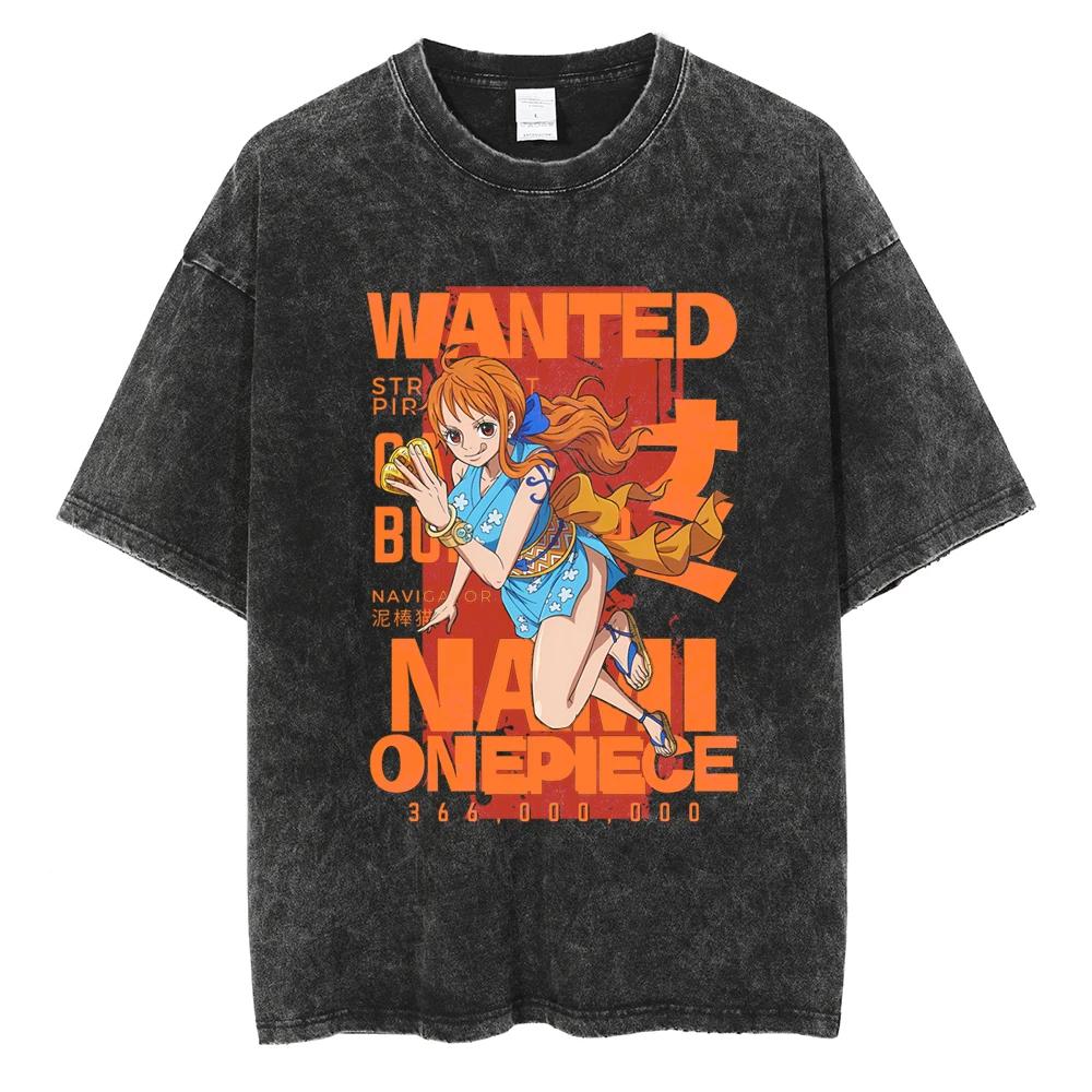 

Men Streetwear Fashion Washed TShirt ONE PIECE Graphic Tshirt Harajuku Cotton Casual Black Tops Summer Short Sleeve Vintage Tee S