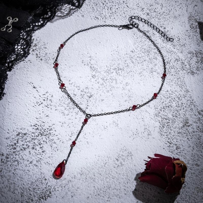 Wiktoriański Gotycki Styl Kropla Krwi Frędzle Naszyjnik z Łańcuszkiem Halloween Punk Choker Biżuteria dla Kobiet Dziewczyny Stylowy Naszyjnik