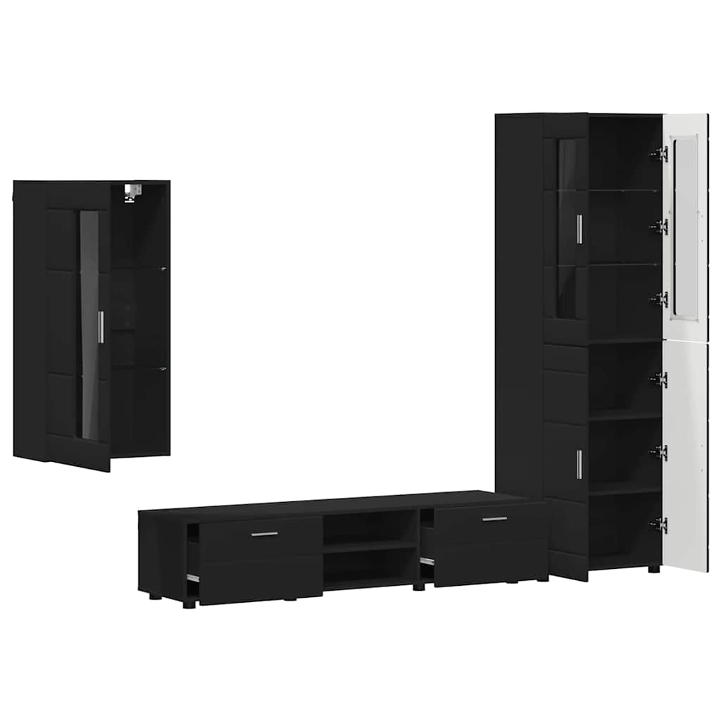 FLORIN 3 Piece TV Cabinet Set with Drawers Black Wood Based Material