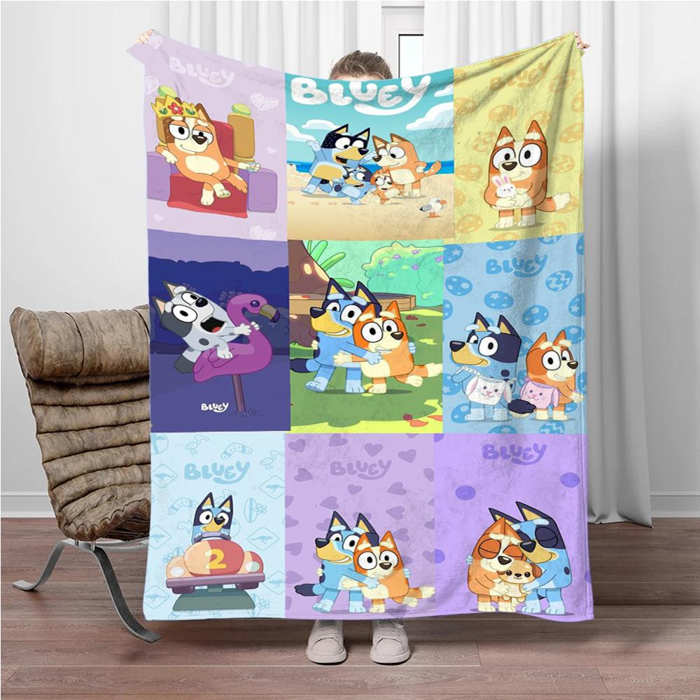 MINISO Disney-Bluey Cartoon Decke Flauschiger Flanell Kinder und Erwachsene Sofa Plüsch Tagesdecke Überwurf Mittagsdecke für Sofa Bett Geschenk