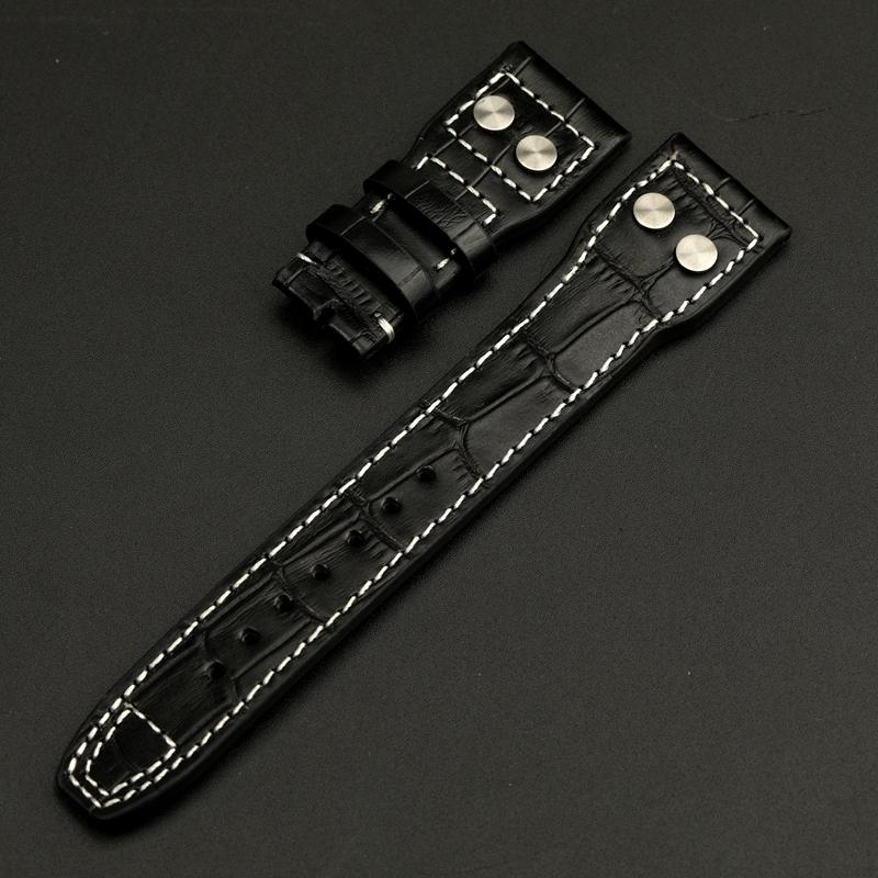 Bracelet de Montre Rivets Cuir Véritable Haute Qualité pour IWC Big Pilot Spitfire 22mm TOP GUN Marron Noir Bracelet de Montre en Cuir de Vache