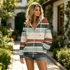 Women's Striped Print Long Sleeve Hooded Jacket with Pockets and for Casual Wear