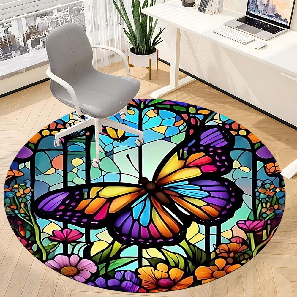 1pc Butterfly Garden Office Round Area Rug, Under Office Chairs Bedroom Living Room Home Decor, Room Deco