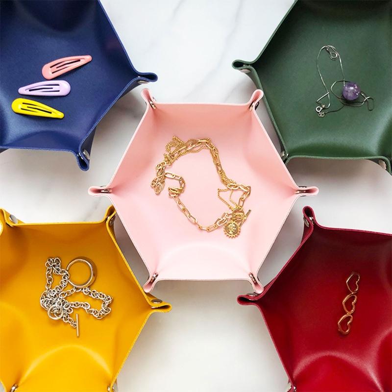 Dice Tray PU Leather Dice Folding Hexagon Tray Dice Coin Purse Holder for Home Bar Dice Games Like RPG DND Board Games