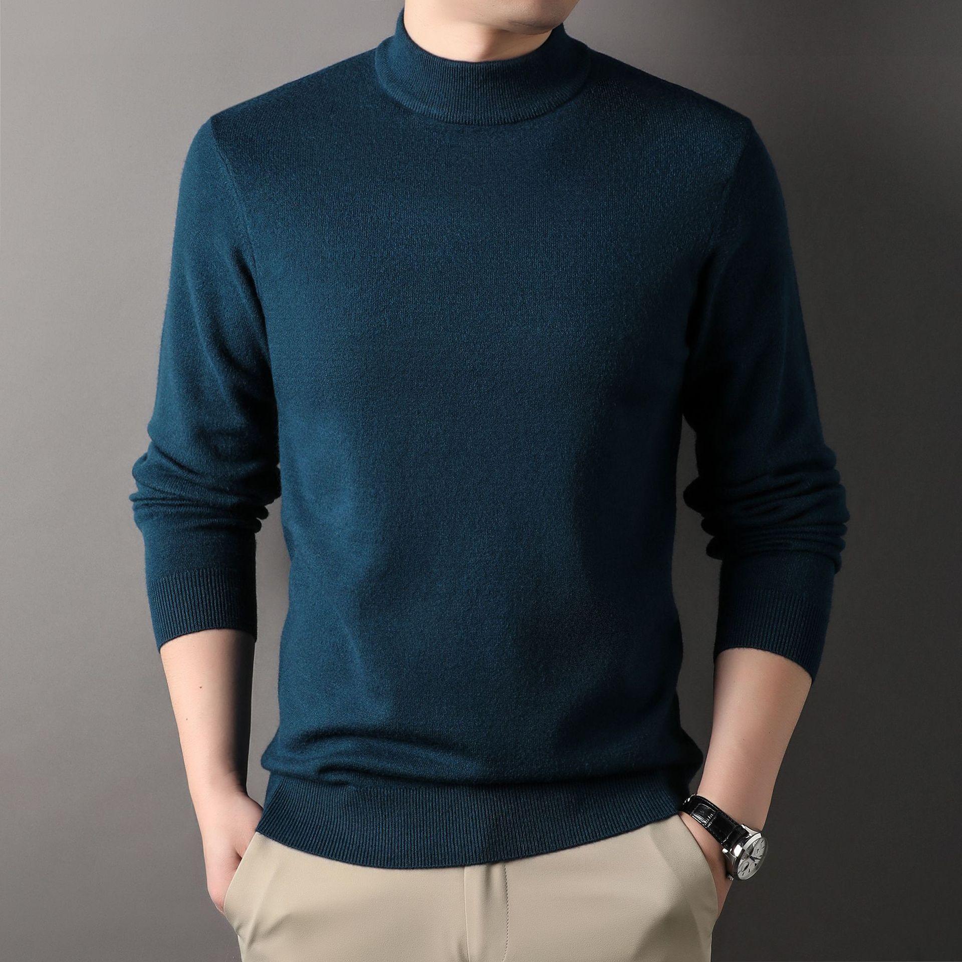 

Новый осенний мужской однотонный свитер с полуводолазкой, мужской теплый утолщенный верх 4XL