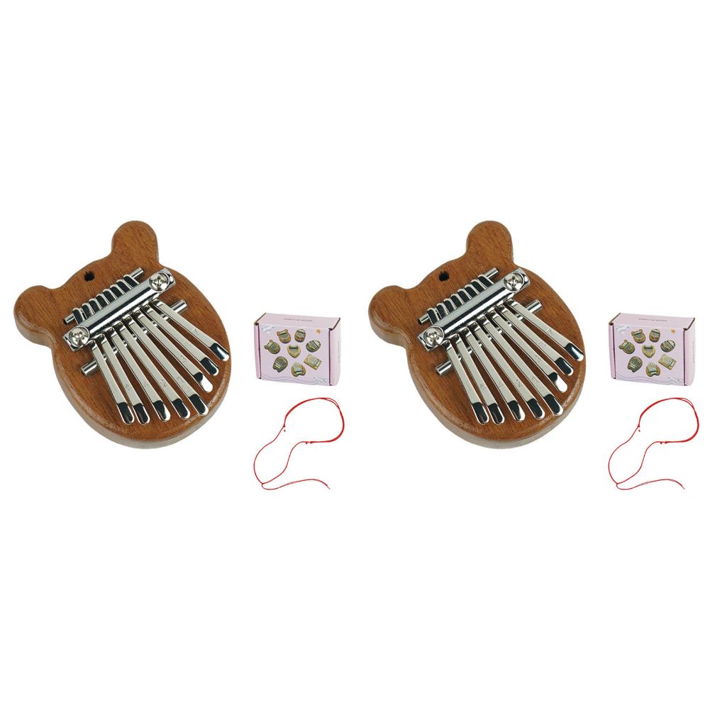 2Pcs 8 Keys Mini Kalimba Wooden Thumb Piano with Lanyard Portable Musical Instrument Cute Marimba for Travel Party Outdoors