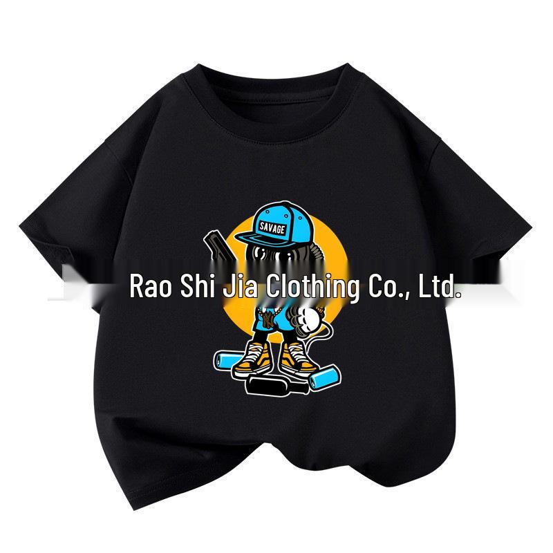 Kids Cartoon Soldier Big Head Pure Cotton Short Sleeve T-shirt 150 cm