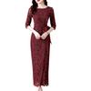 2023 Summer Wine Red Retro Lace Evening Dress