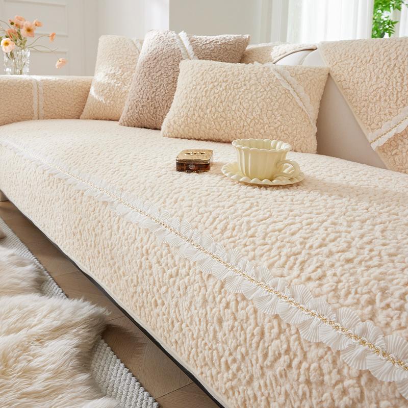 New Sofa Cushion Thickened Fleece Simple Modern Non-Slip Warm Cream Sand Leather Hair Cover Cover Towel