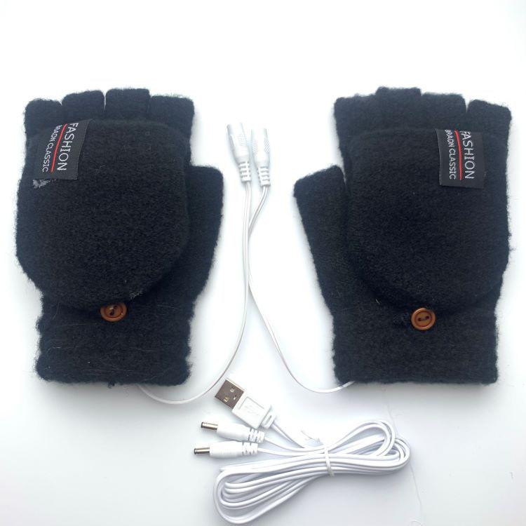 USB-Beheizte Halbfinger-Winterhandschuhe für Herren