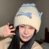 Bow Knitted Woolen Hat for Women In Autumn and Winter Warm and Versatile Thickened Ear Protection Face Showing Small Cold Hat