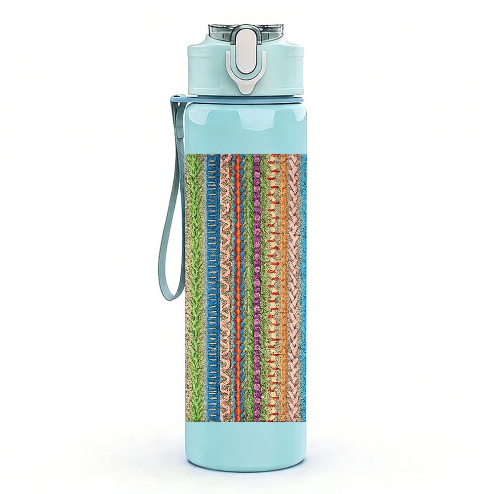 1PC Vertical Multicolor Stripe Textile Print 750ml Color Plastic Sports Water Bottle Leakproof Flip Straw Lid Suitable for Sports Office Home Use