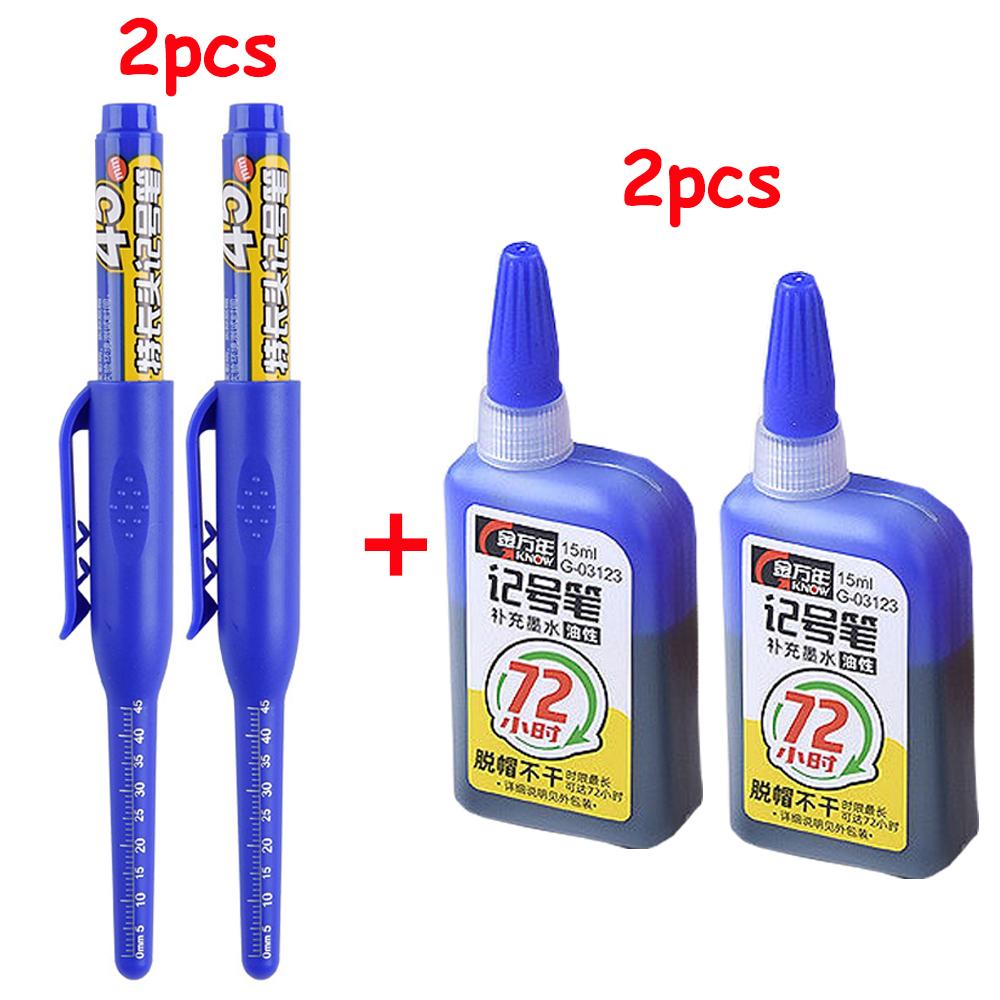 NEW Long Head Nib Deep Hole Markers Pen 20mm/45mm Waterproof White Tile Carpenter Pen for Woodworking Black/Blue/Red Ink