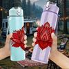 1PC Red Lotus Flower Mandala 750ml Color Plastic Sports Water Bottle Leakproof Flip Straw Lid Suitable for Sports Office Home Use