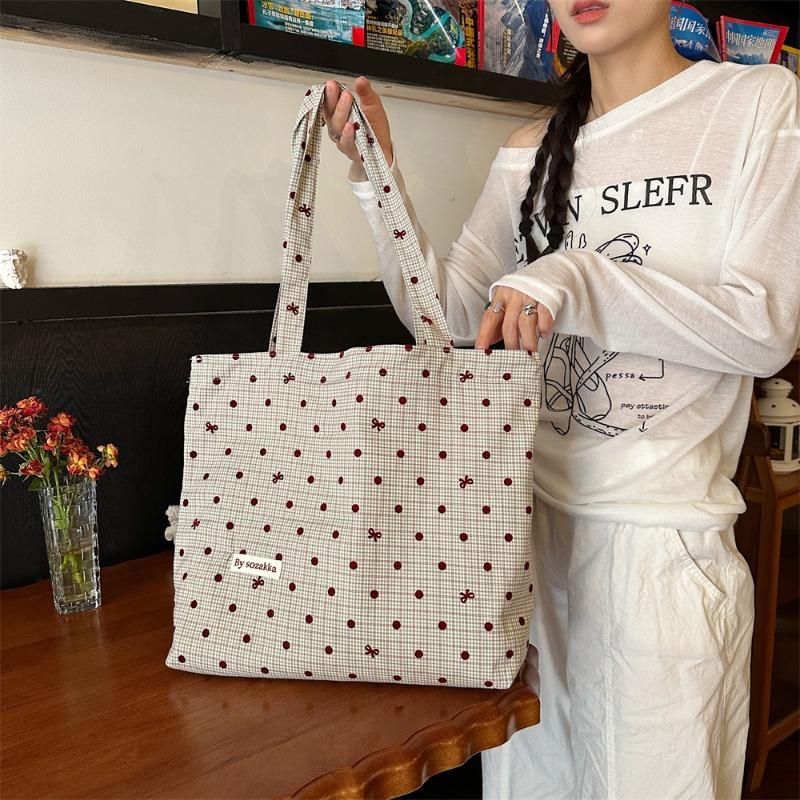 Early Autumn Women's Canvas Bag New Large-capacity Fashion Polka Dot Shoulder Bag Versatile Commuter Bag