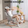 Vintage Rocking Chair, Curved Rockers, Thick Padding, Beechwood & Steel, Light Grey