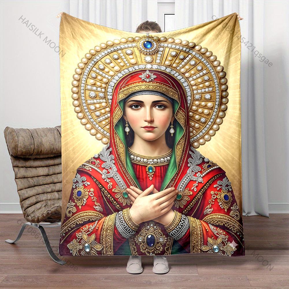 Mother of God Mary Print Warm Comfortable Blanket Home Travel Camping for Believers Luxury Gifts Four Seasons Available