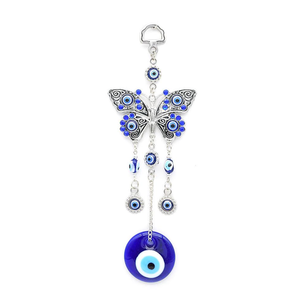 

Home Alloy Butterflies Blue Evil Eyes Glass Wall Decoration Turkish Polished Hanging Decoration 1pcs
