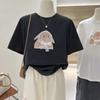 Women's Cute Lamb Print Short Sleeve T-Shirt Loose Casual Cotton Tee Black White Two Colors