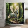 3D Printed Shower Curtain Waterproof Bathroom Decor White Flying Horse Fantasy Forest Print 180Cm X 274Cm Custom Size Available