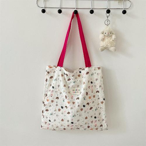 

Canvas Tote Shopping Bag for Women Cute Cartoon Bear Embossed Shoulder Bag Kawaii Student Book Shopper Handbag Case