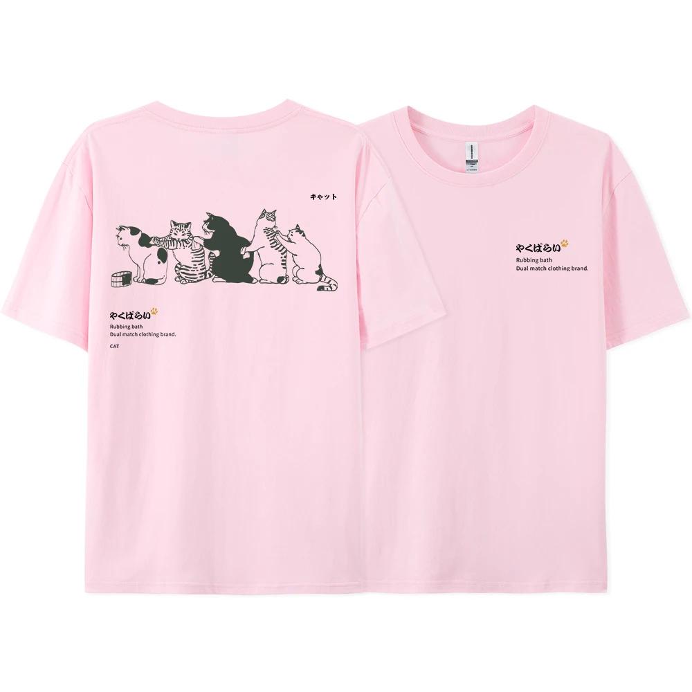 Japan Harajuku Queuing Cat Fun Printing Women'sT-Shirts Loose Oversized Short Sleeve Fashion Casual Clothing Soft  Hip Hop Tees