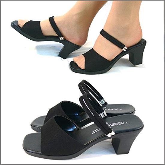Made in Japan beautiful office satin large [Luciano Valentino] 6.5cm heels, legs, sandals, black, IM3903, women's, black,