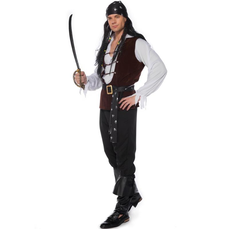 Halloween Men's Pirate Costume Cosplay Masquerade Caribbean Crew Skull Hunter Stage Dress
