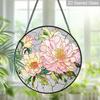 2D Flat Stained Glass Pink Peony Window Decoration, Elegant Colored Glass Plate with Chain, Charming Spring Summer Sun Catcher Wall Art Home Garden