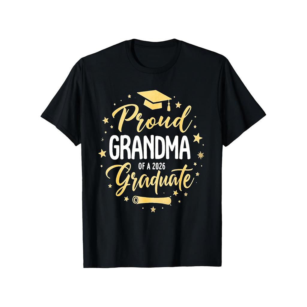 Proud Grandma Of A 2026 Graduate Graphic T Shirt Cotton Crew Neck Tee For Women