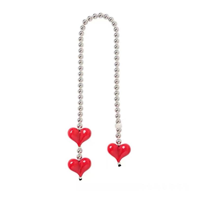 Heart Shaped Striped Pendant Keychain Delicate Pink Heart Adjustable Hanging Decoration For Keys And Mobile Devices