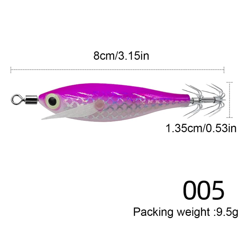 1-5 peças Camarão de Madeira 9,5g Horizontal Laser Luminoso Flutuante Isca Egi Jigging para Lula Gancho de Camarão Iscas para Pesca de Polvo Lula