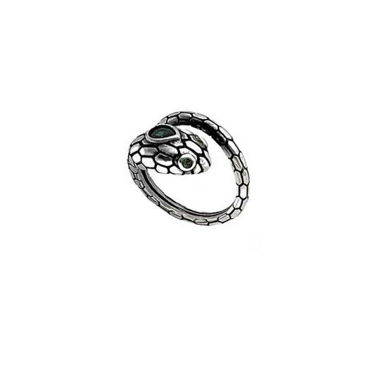 S925 Silver Vintage Green Gemstone Snake Ring - Trendy Hip Hop Index Finger Design