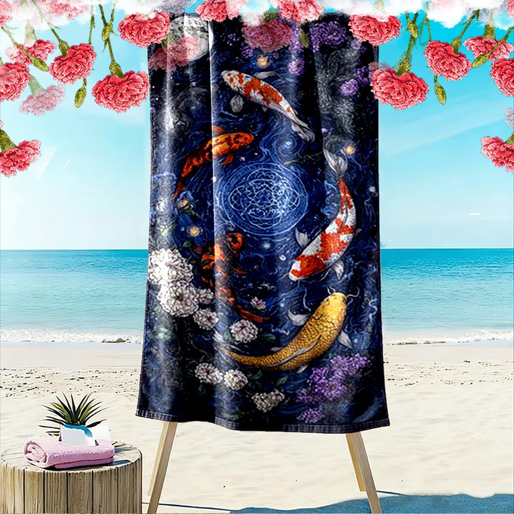 Moonlit Koi and Floral Design Beach towel quick-drying for travel outdoor sports jogging beach and swimming