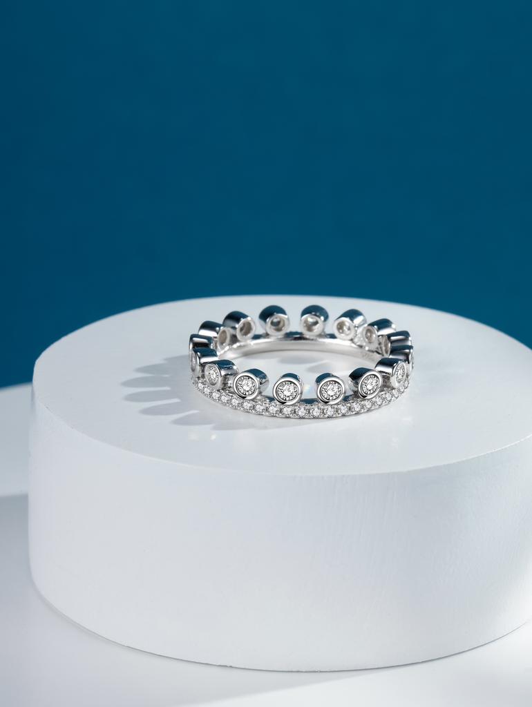 Dewdrop Diamond Ring Crown Shining 18K True Gold Electroplated Coating Full body 925 sterling silver Full of Elegance