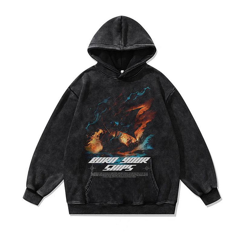 Niche Trend Cartoon Digital Direct Injection Printing Hoodie 430G Heavy Cotton Washed Sweater Men And Women Tide