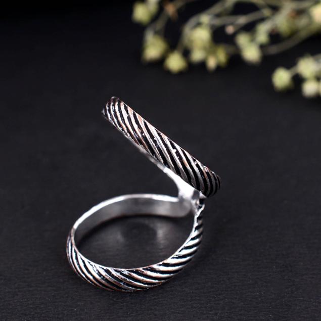 Oxidized Silver Band Ring | Detailed Floral & Scroll Carving | Eternity Stacking Ring | Vintage Look Jewelry Gift