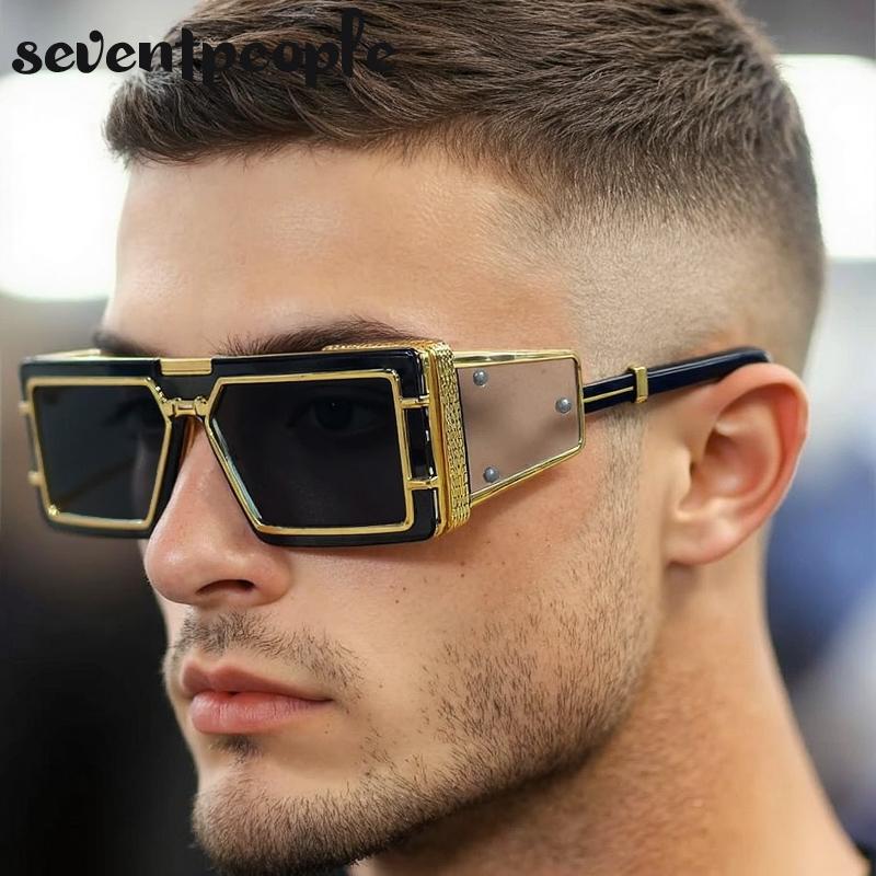 Small Rectangle One-Piece Punk Sunglasses Men Luxury Brand Vintage Shield Goggle Eyewear For Male Trendy Outdoor Sunglass