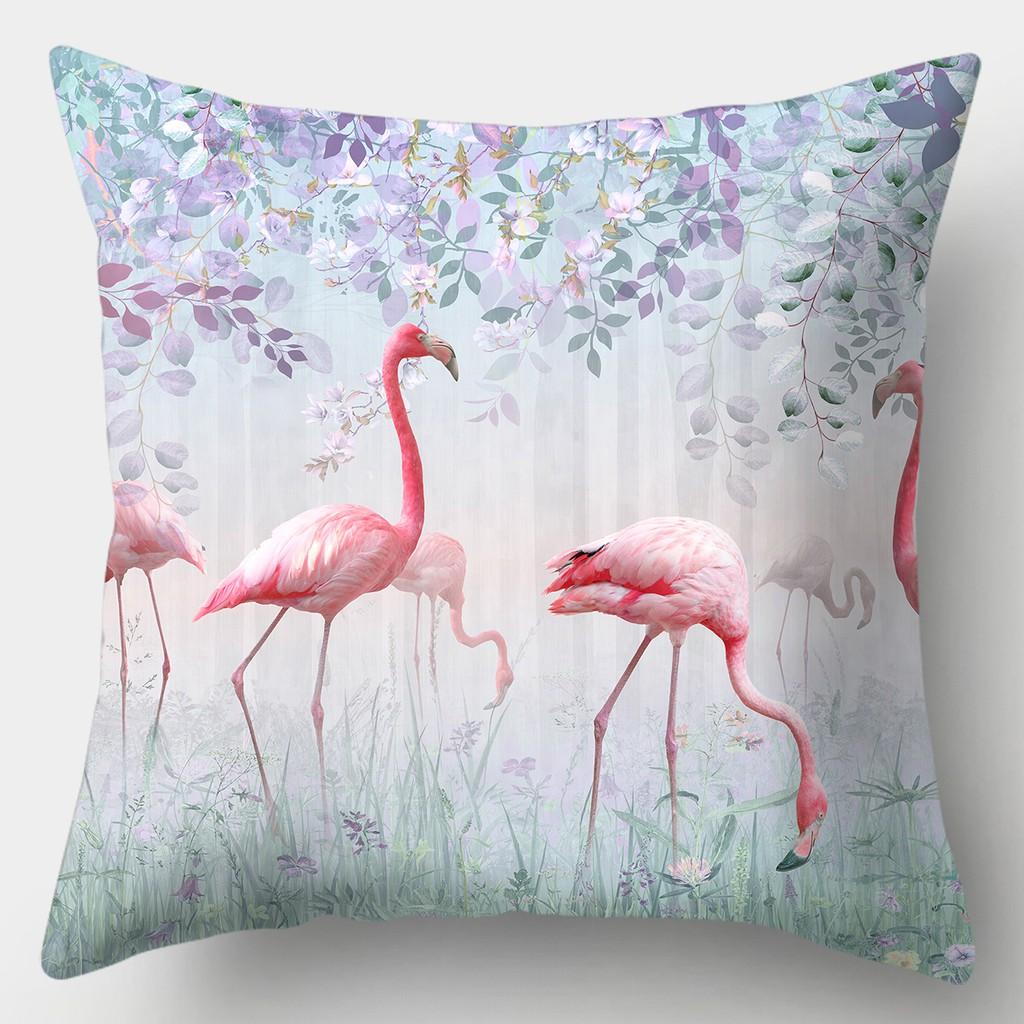 Tropical Flamingo Print Pillowcase Square Peach Skin Sofa Pillowcase Home Decor Pillowcase