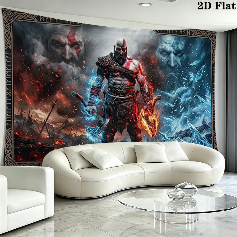 Kratos God Of War Wall Tapestry Aesthetic Wall Hanging Printed Fabric Blanket Decorative Tapestries for Bedroom Living Room Home Decor
