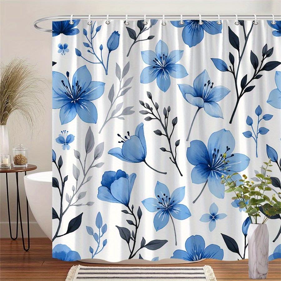 

1pc Blue-grey botanical patterned shower curtain, polyester fabric, machine washable, suitable for bathroom décor. 90X180cm