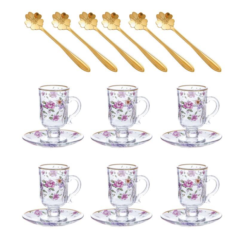 French Vintage Floral Glass Coffee Cup Set 120ml Heat Resistant Tea Milk Latte Home Office Use