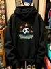 Men's Black Pullover Hoodie Football Soccer Star Print Cotton Blend Loose Fit Street Style with Kangaroo Pocket Outdoor Sports& Da