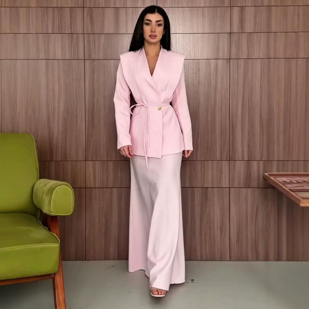 Spring and Autumn New European, American Amazon Cross-border V-neck Long Sleeve Suit Top Fishtail Skirt Set
