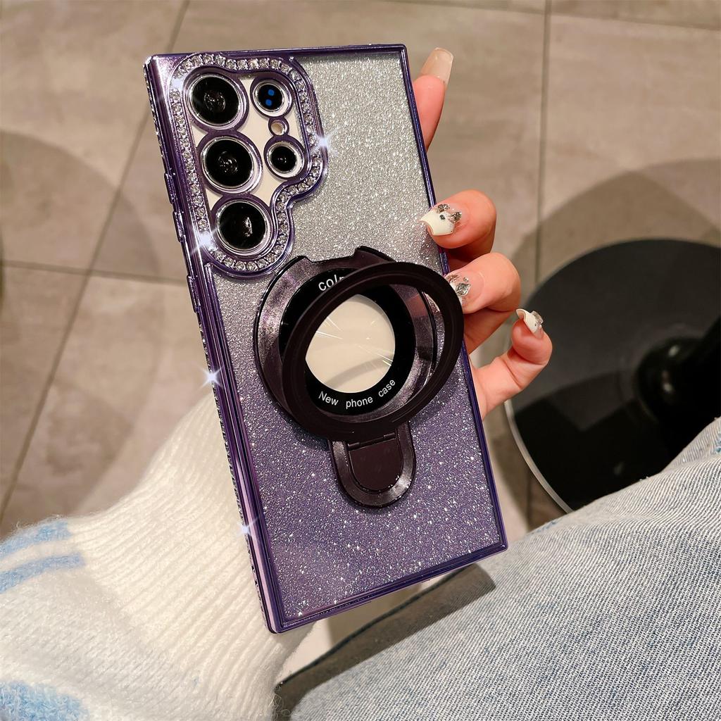 Samsung S24ultra Rhinestone Phone Case A05s Flash Powder Gradient S23 Electroplating A73 Magnetic Bracket A13